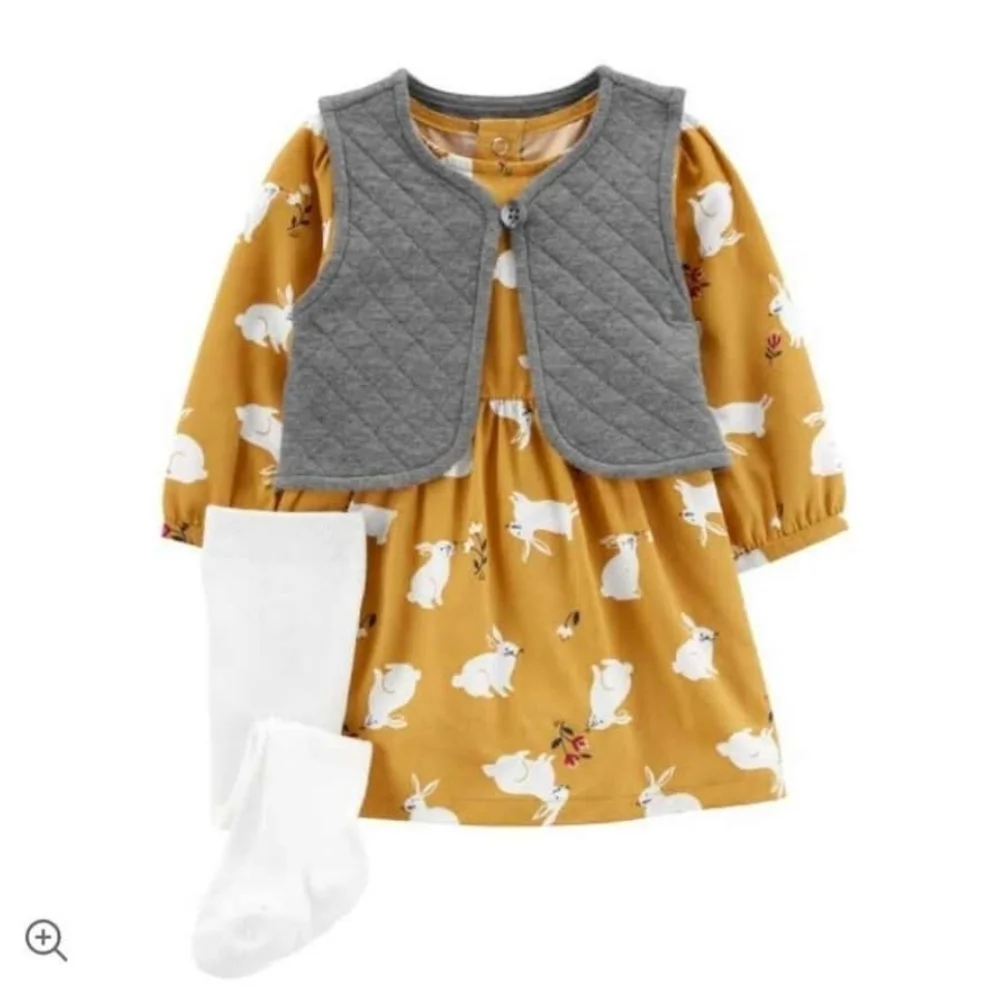 NWT Carter's Yellow Bunny Print Dress And Tights ~6M